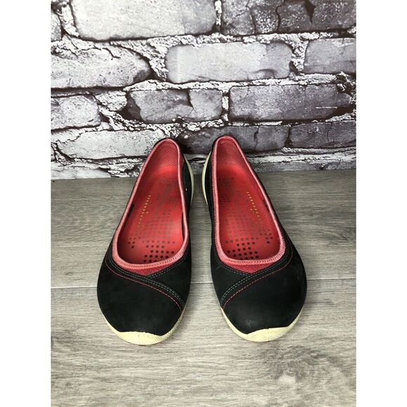 Ecco Biom Natural Motion Black Suede Red Textile Flats Shoes Women Sz 39EU/8.5M - Picture 10 of 16